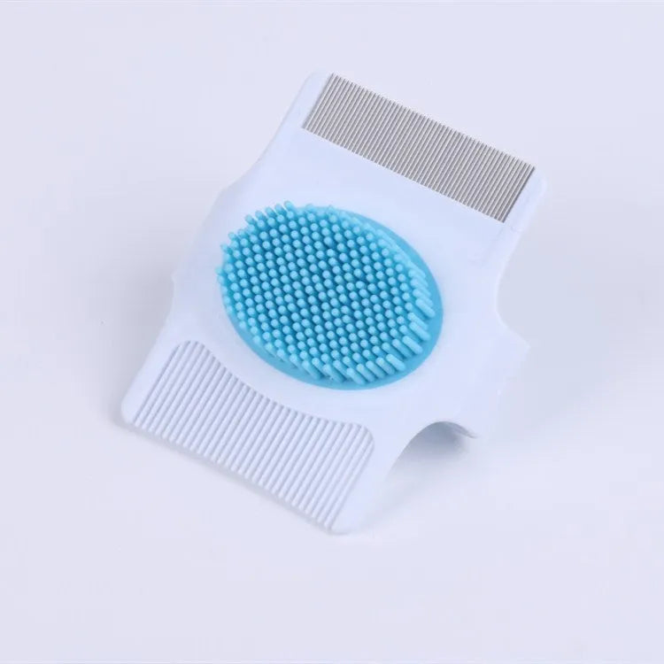 Blue multifunctional pet comb grooming tool with floating teeth for hair removal and massage function