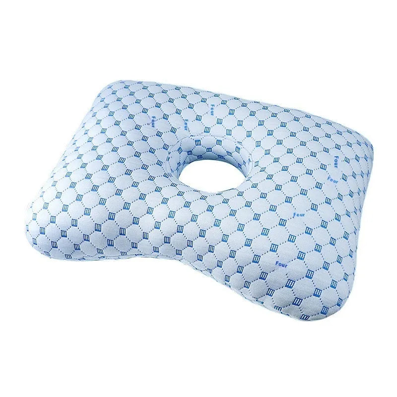 Single hole ear pillow for beauty salon use, shown in a plaid grey colour with detachable cover.