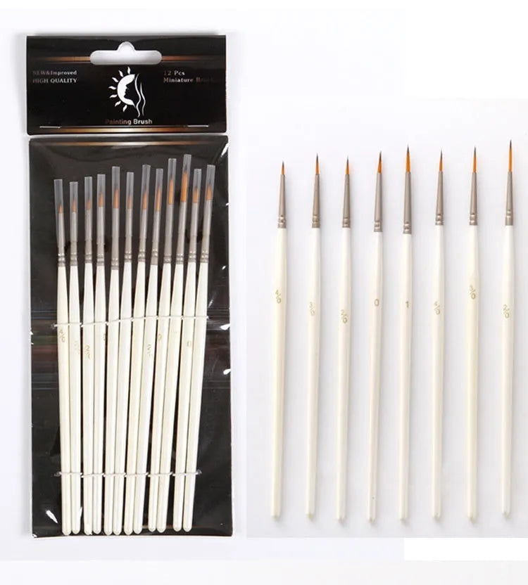 Set of 12 fluorescent art markers with nylon wool brush heads and solid wood pen holders for watercolour and line drawing