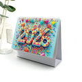White card desk calendar with cartoon diamond painting and stick-on crystals frameless modern simplicity