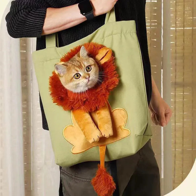 Canvas pet carrier shoulder bag with cartoon pattern for cats and small dogs