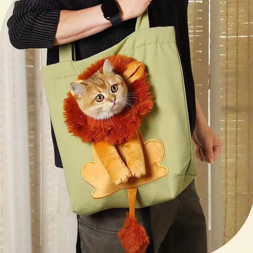 Canvas pet carrier shoulder bag with cartoon pattern for cats and small dogs