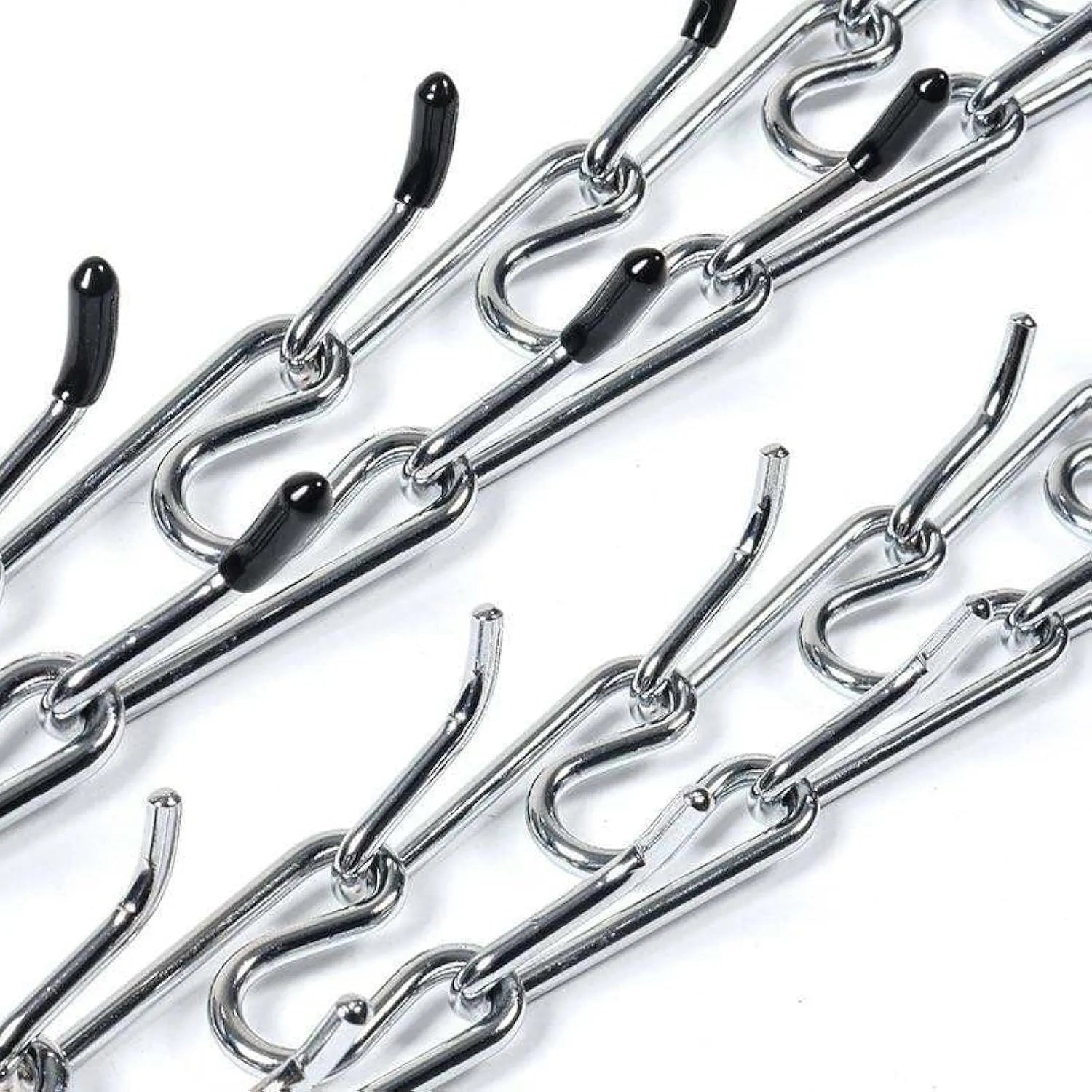 Stainless steel dog prong training collar with adjustable links and rubber comfort tips.