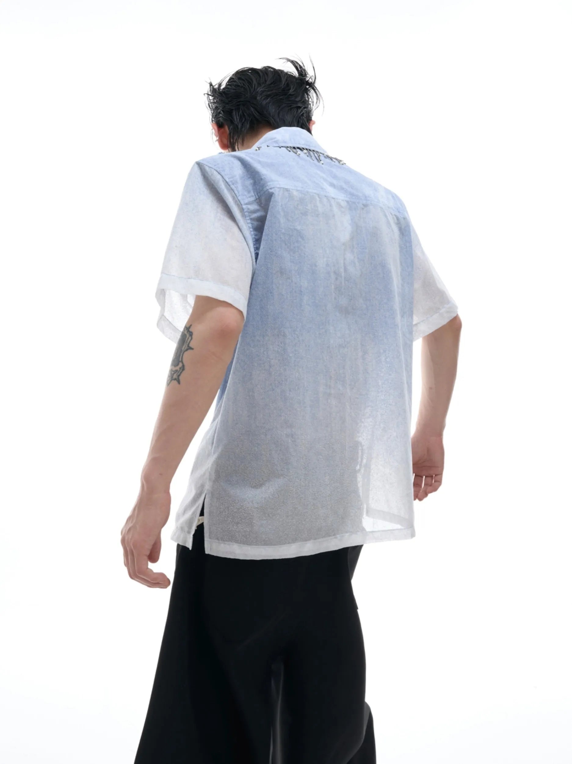 Blue loose fit casual shirt with half sleeves for summer wear