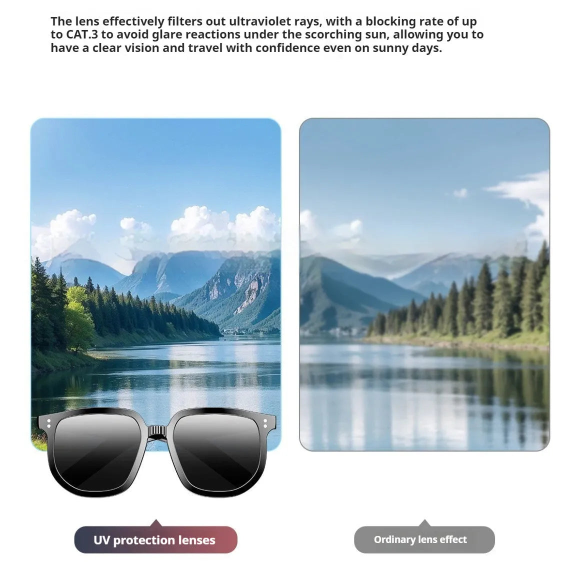 Black AI smart glasses with Bluetooth for hands-free calls and audio streaming.