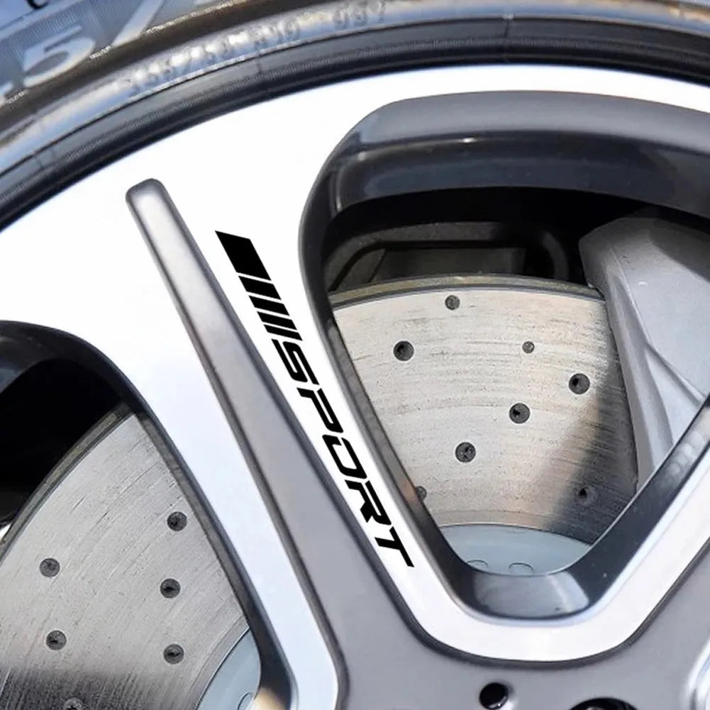Hollow design black sports car sticker for alloy wheel rims and mirrors measuring 10 by 0.7 centimetres