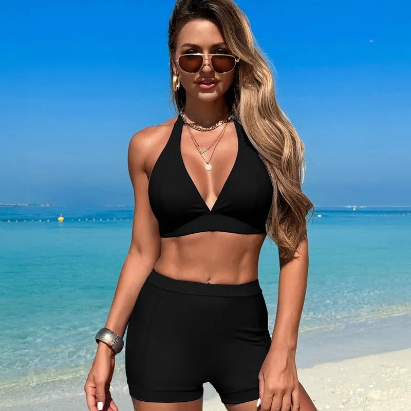 Women's two-piece nylon bikini swimsuit in four colour options with Asian sizing