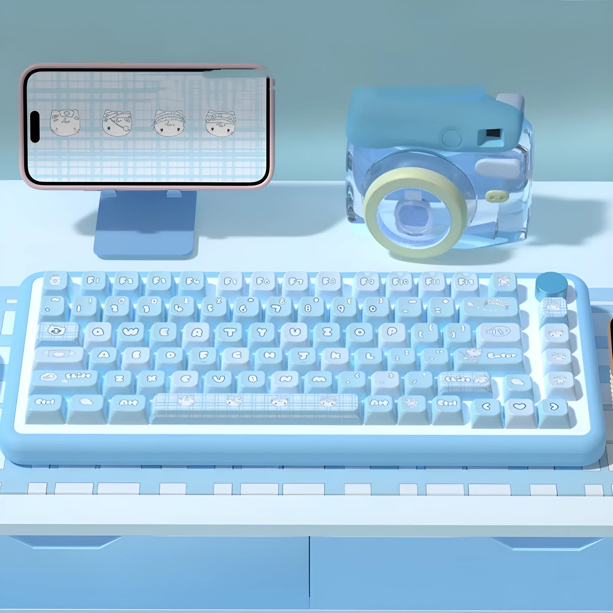 Watercolour cat design custom PBT keycap set for mechanical keyboards with 138 or 158 keys