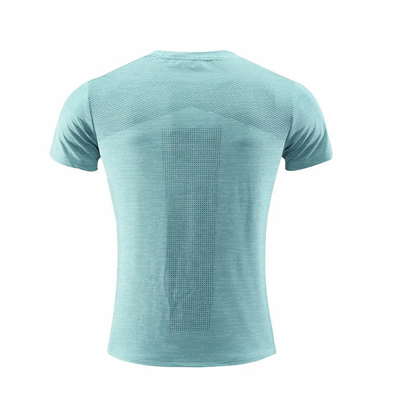 Man's short-sleeved sports t-shirt in polyester spandex fabric for running and basketball