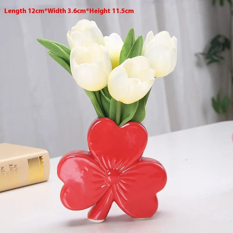 Square white porcelain vase in European style for desktop flowers.