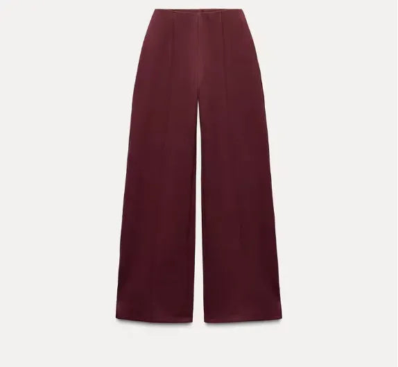 Women's polar fleece two-piece suit set showing long sleeve O-neck top with wide-leg trousers