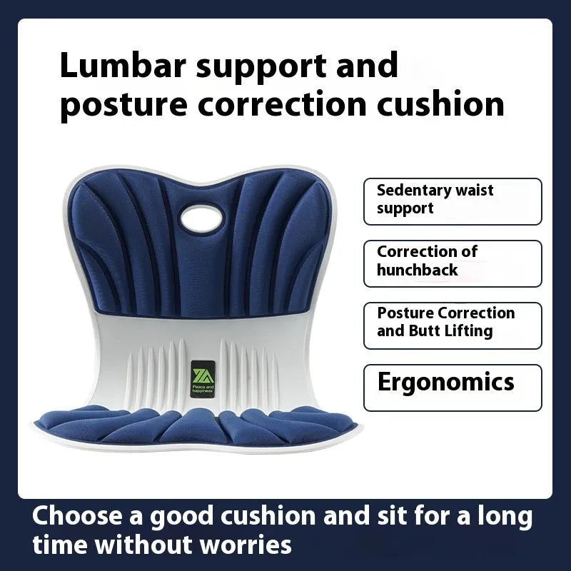 Grey ergonomic seat cushion for office chair waist support and posture correction.
