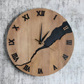 Modern wooden wall clock with cracked texture and silent movement in brown and grey colour options
