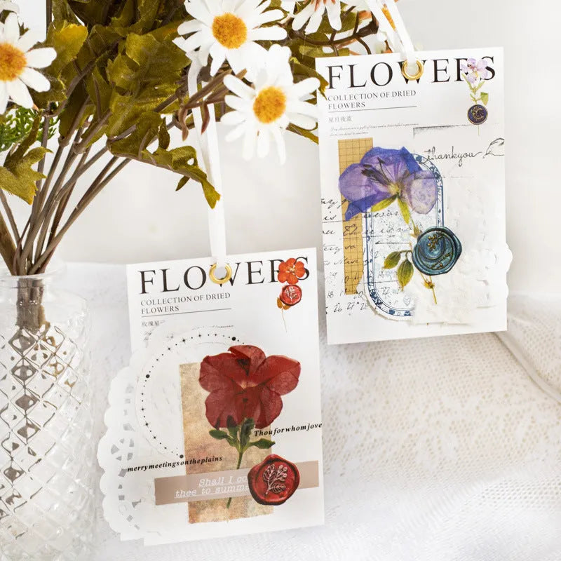 Set of dried flower journal decoration stickers in 8 styles including Dark Night Purple and rose nebula designs