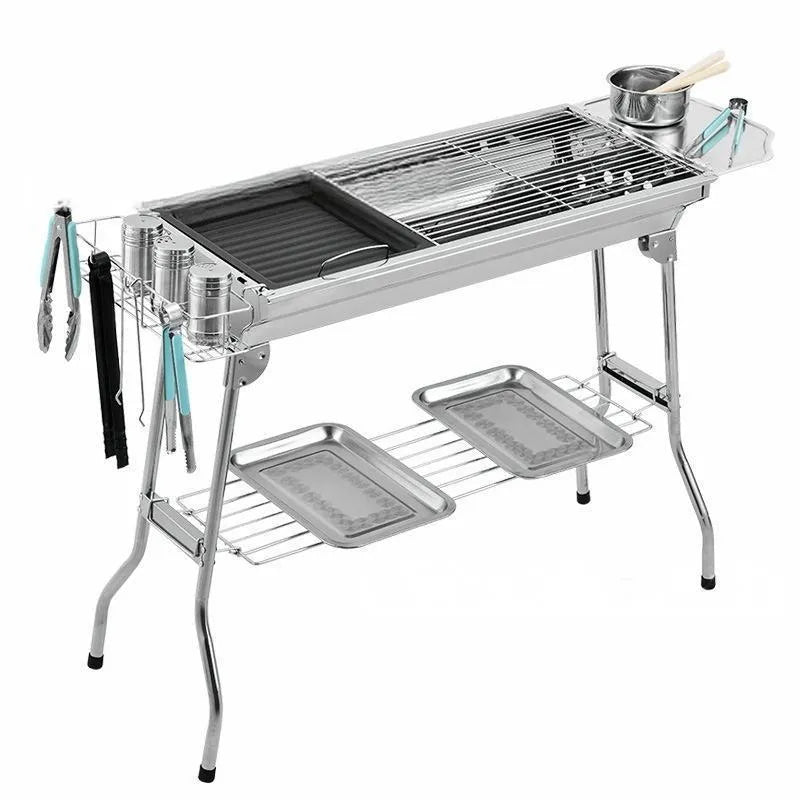 Large stainless steel portable barbecue oven with turnover design and charcoal cooking grills