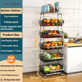 Black six layer freestanding kitchen storage rack with floor trolley base