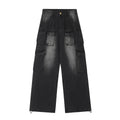 Loose-fit distressed denim jeans with multiple tooling pockets in light blue colour