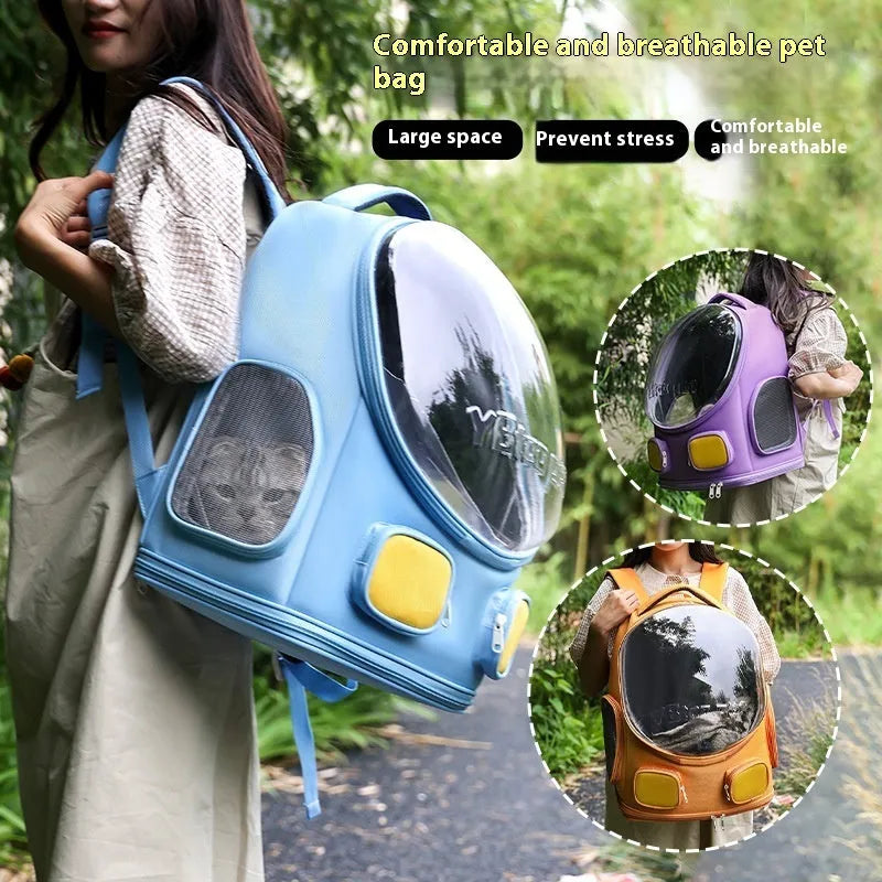 Large capacity nylon cat backpack in solid colour, medium hard structure for pets up to 9kg.