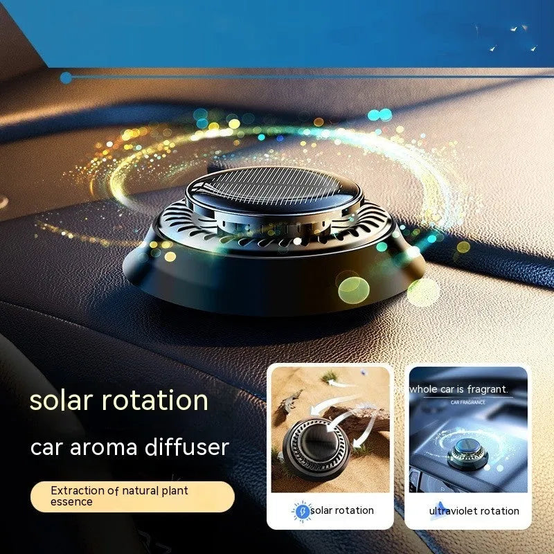 Solar-powered electromagnetic de-icing car aromatherapy decoration in black plastic