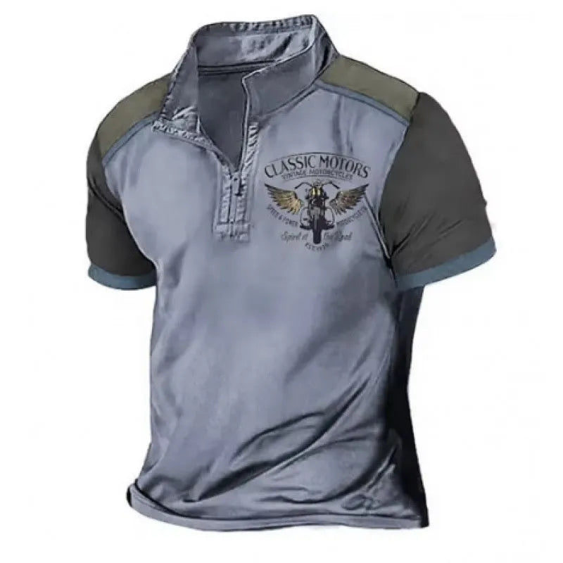 Golf polo shirt with 3D printed design on polyester bird eye fabric in loose fit pullover style