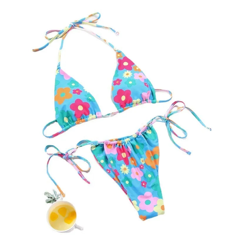Women's polka dot print bikini swimsuit with split style design in multiple colour variations