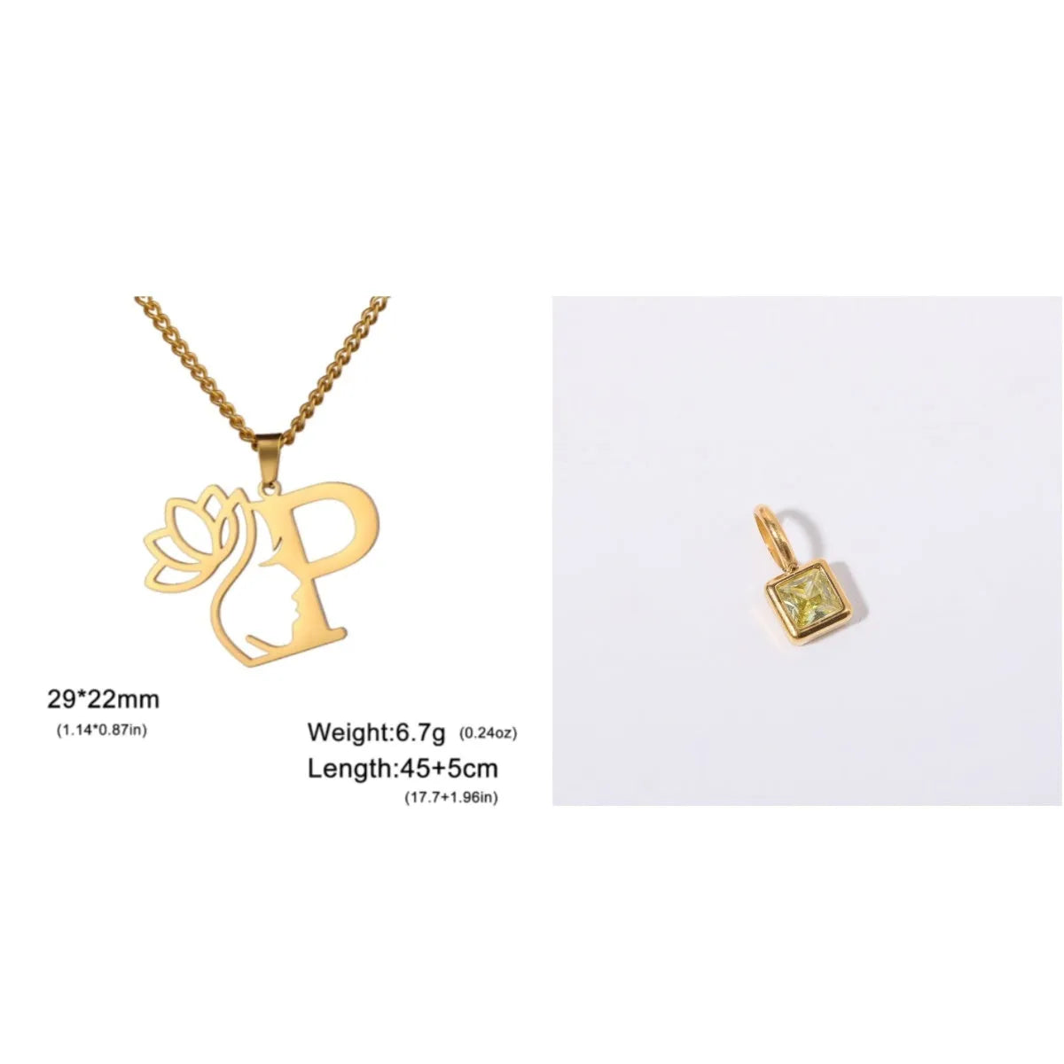 Stainless steel necklace with cross chain design and initial pendant in gold or silver finish