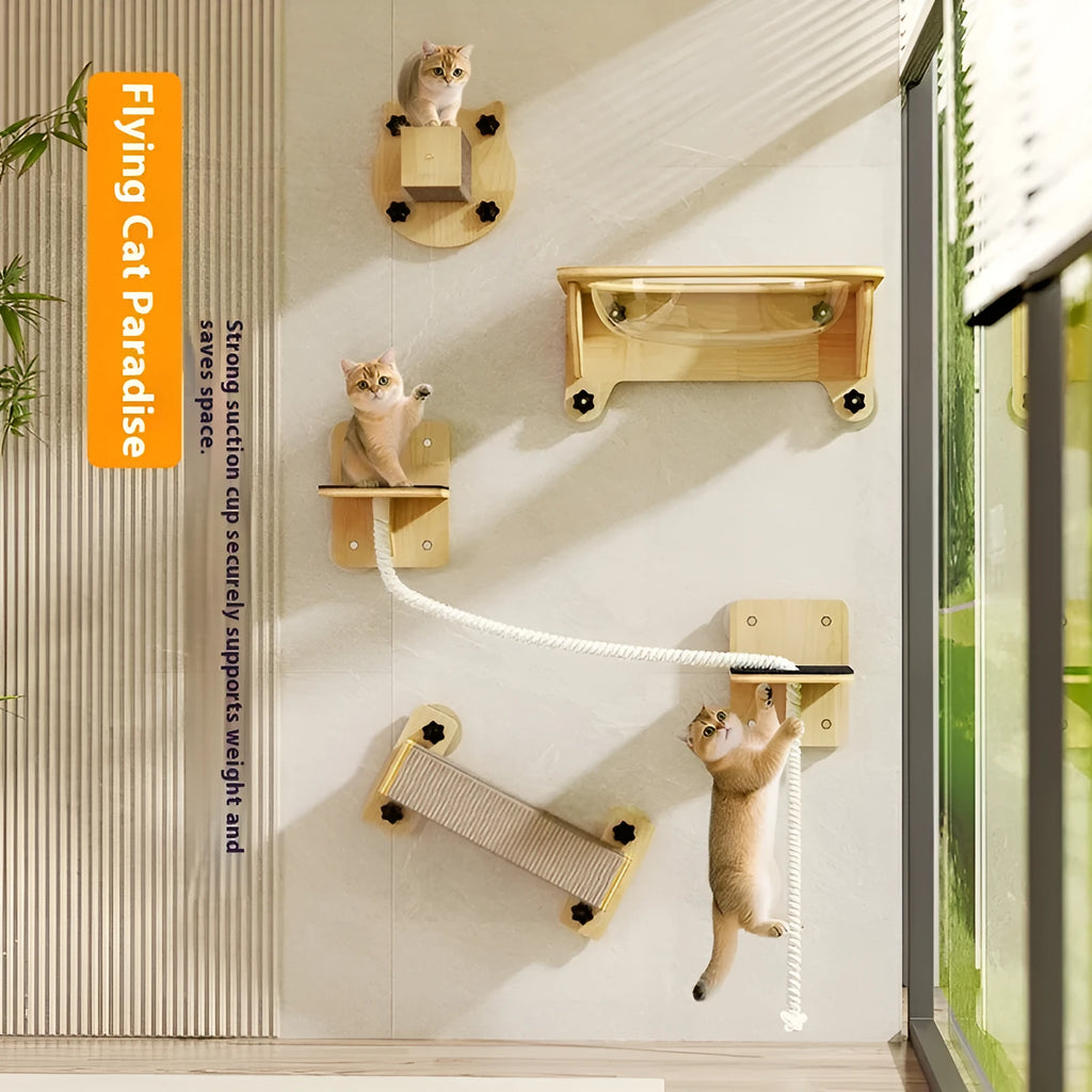 Sisal rope cat climbing frame in space capsule suspended design with sucker colour finish