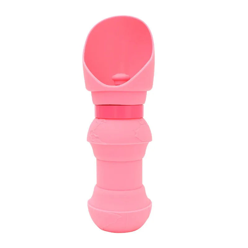 Silicone folding pet water cup shown both expanded as bowl and collapsed flat, 550ml capacity