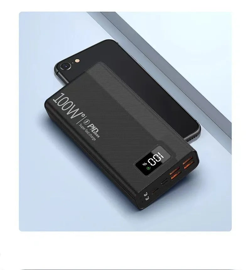 Large capacity power bank portable charger in black or white plastic housing
