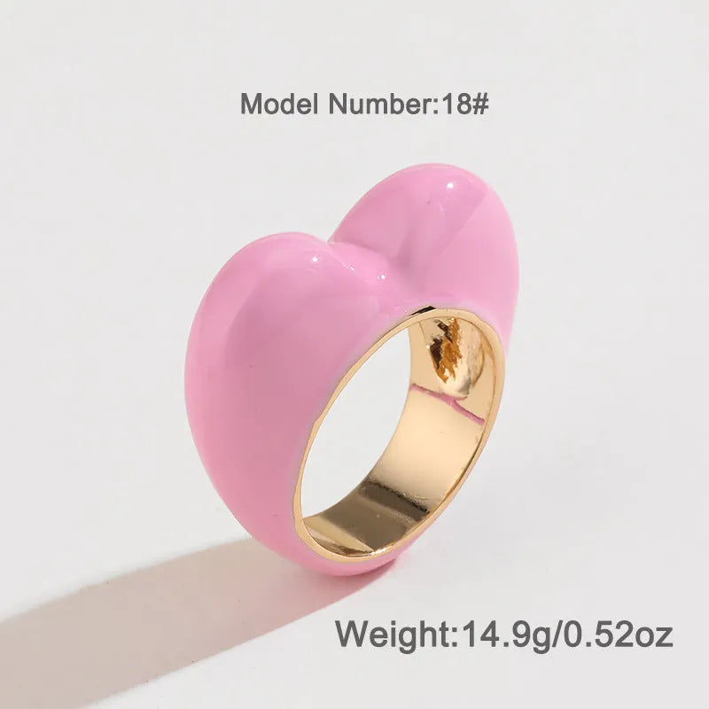 Original design heart-shaped ring with raised 3D enamel colour on a zinc alloy band.
