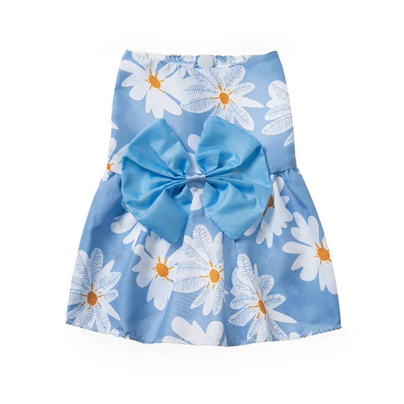 Summer pet dress with floral butterfly knot design in multiple bow colours for dogs and cats