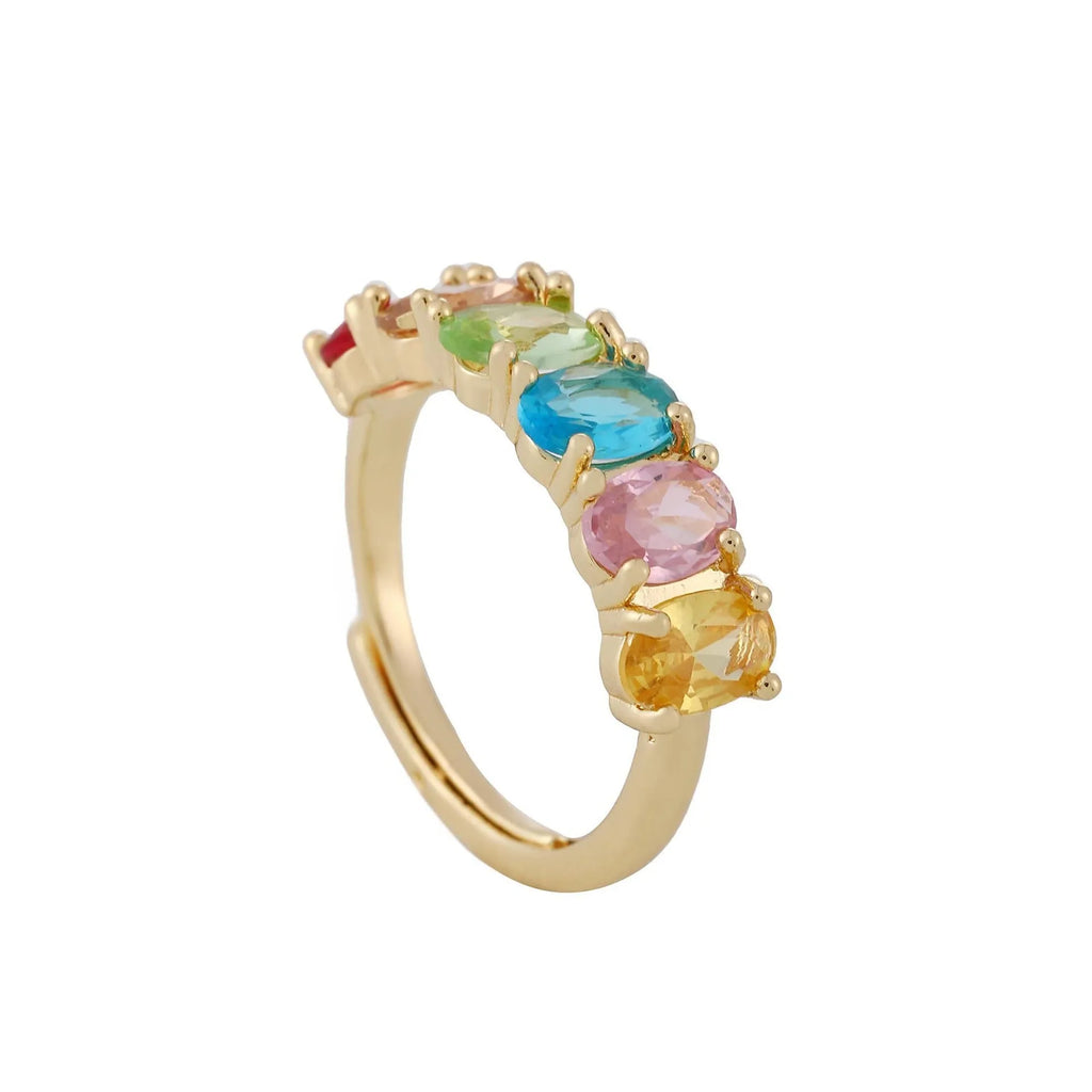 Gold-colour adjustable women's ring with zircon detail on copper base