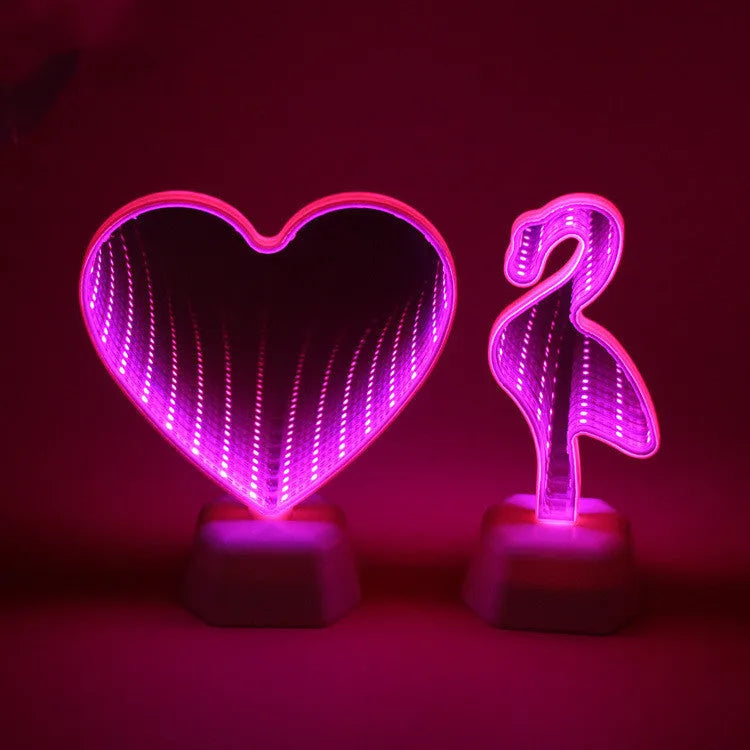 Rose red double-sided LED love tunnel decorative light on a table.