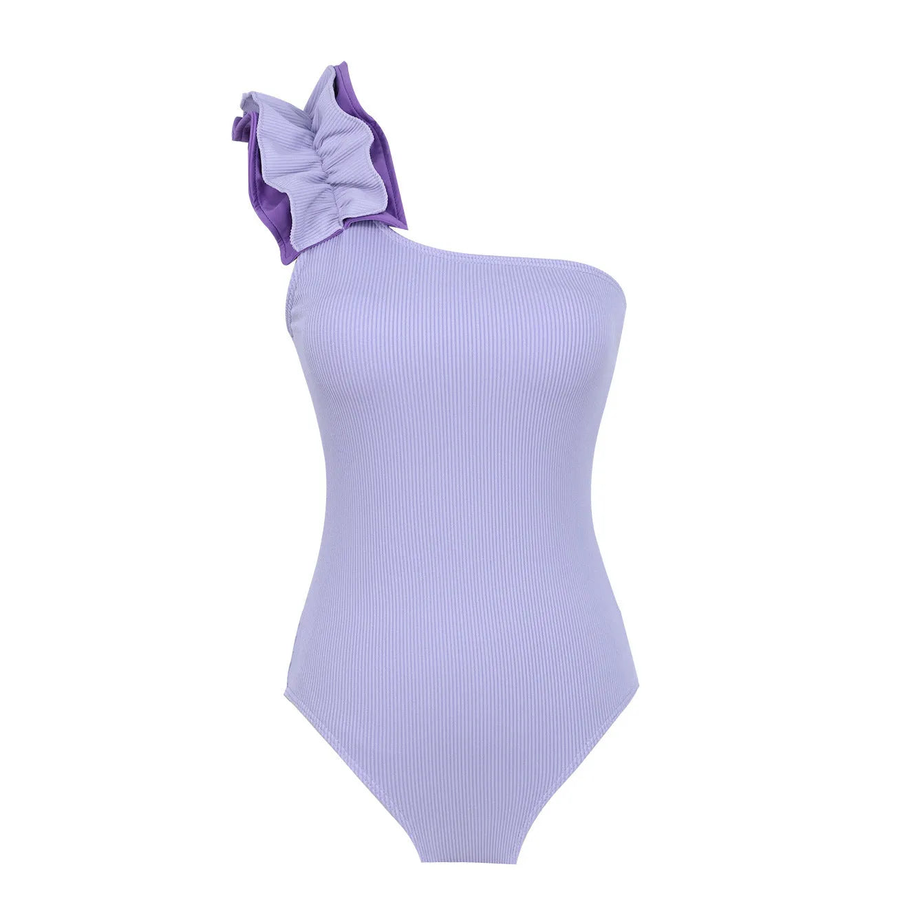 Single-shoulder suspender tube top one-piece swimsuit for women in solid colour with high-waisted design