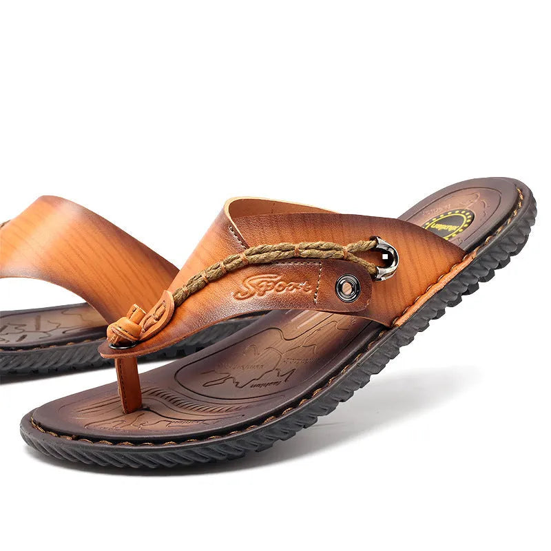 Men's casual non-slip slippers in black PU leather showing size options