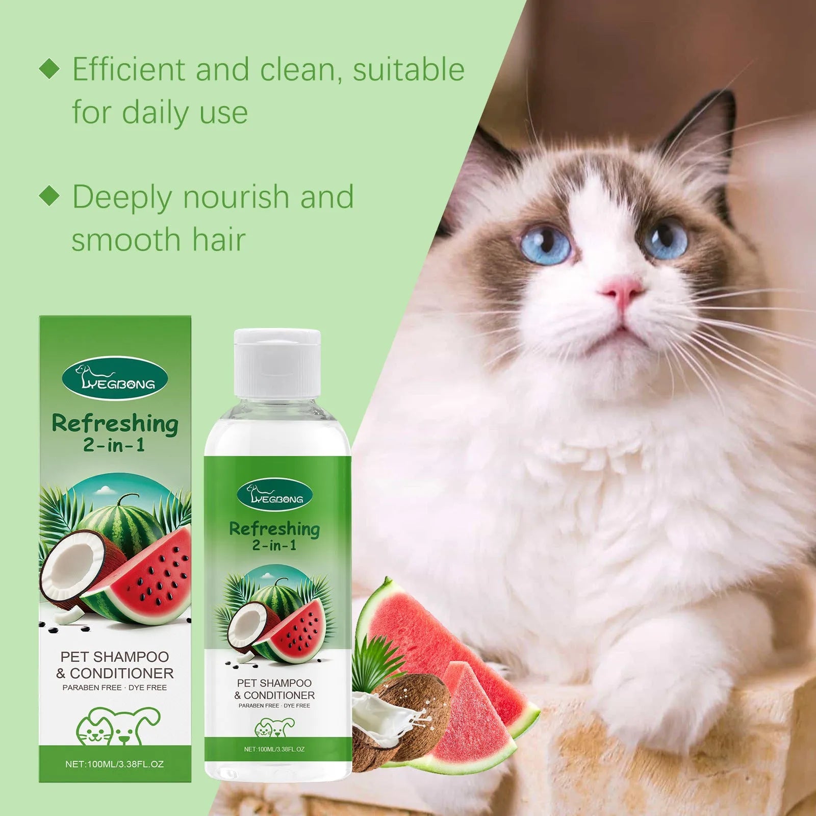 100ml bottle of 2-in-1 pet shampoo and fragrance shower gel for dogs and cats.