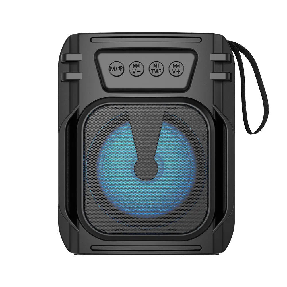 3107 colour portable Bluetooth speaker with mini card slot showing compact 110x87x137mm dimensions