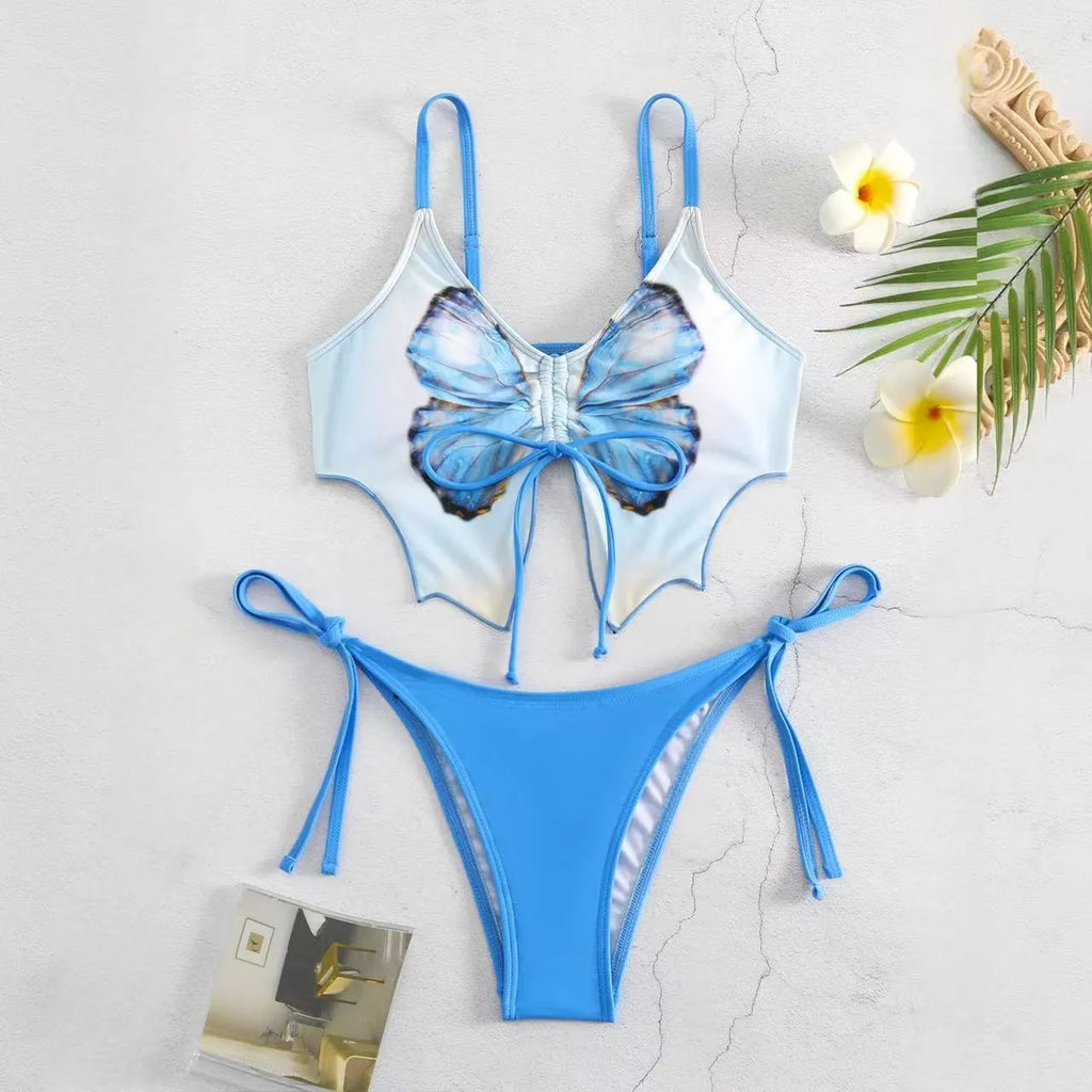 Women's bow ins style split bikini suit in polyester fabric for swimming and fitness