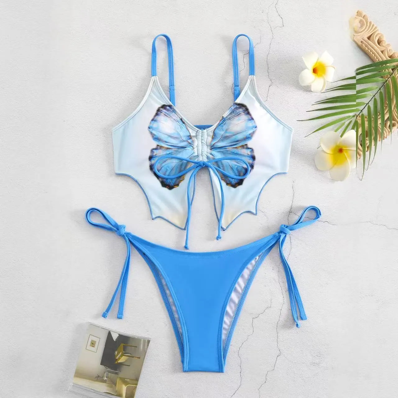 Women's bow ins style split bikini suit in polyester fabric for swimming and fitness