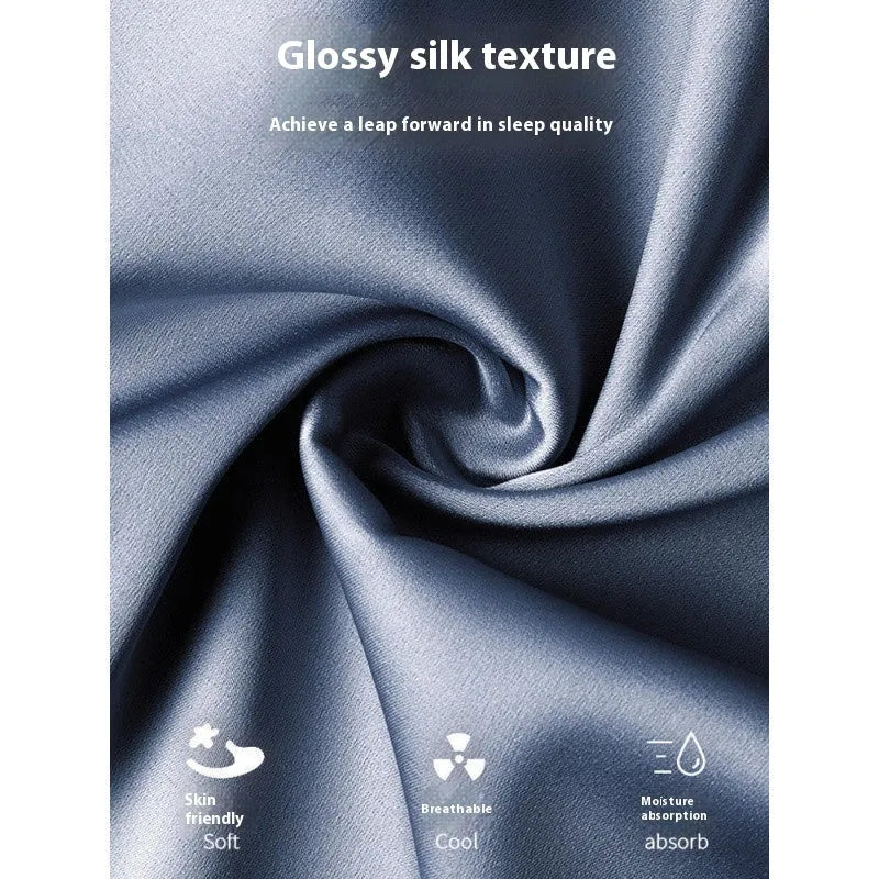Men's ice silk three-piece homewear set in a choice of colours, showing top, shorts, and trousers.