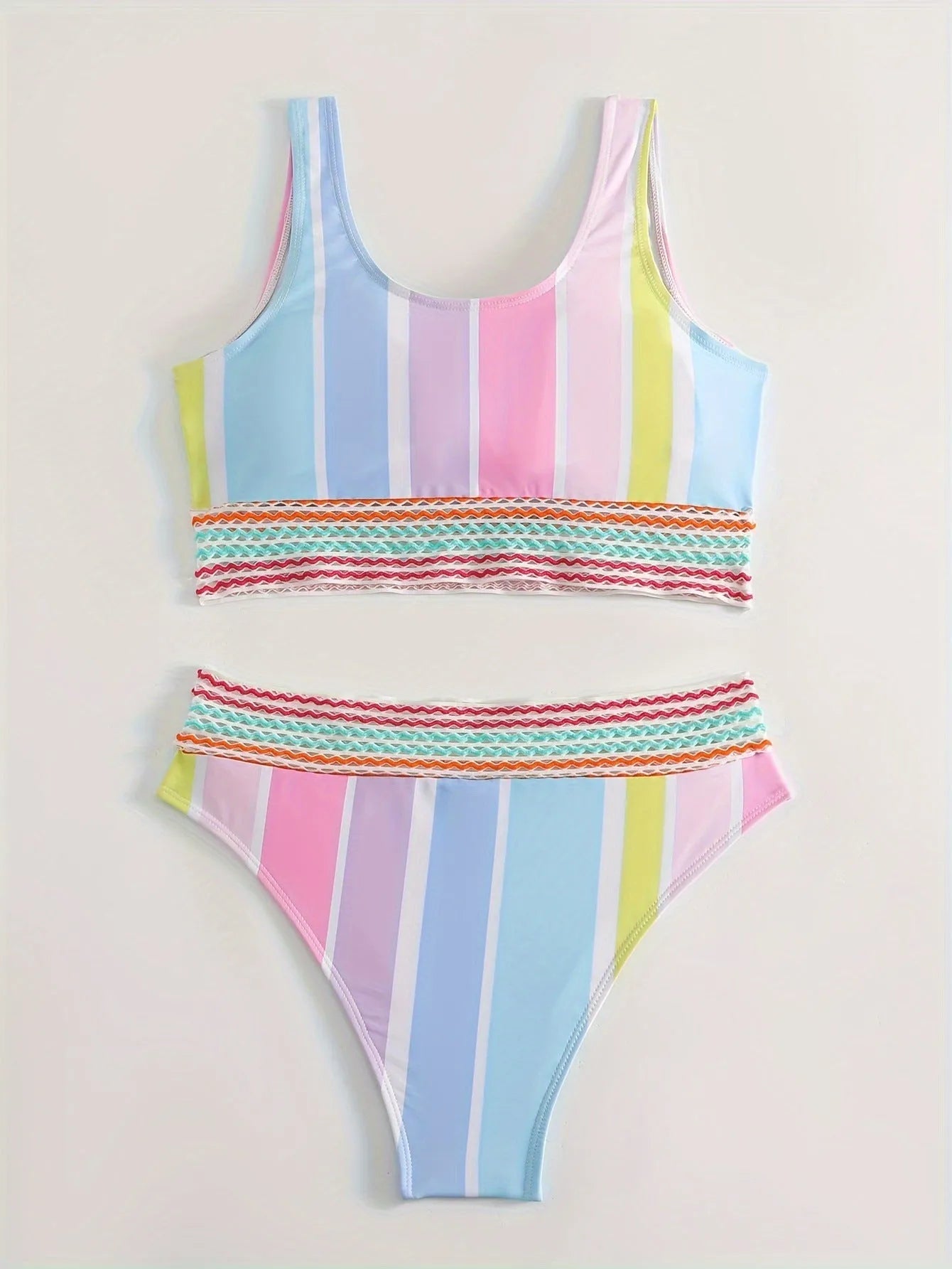 Women's striped bikini top and briefs set for swimming sports