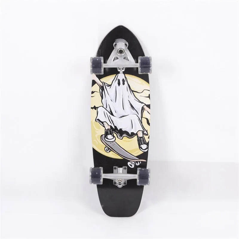 White wooden street scooter with 31-inch maple deck and wheels