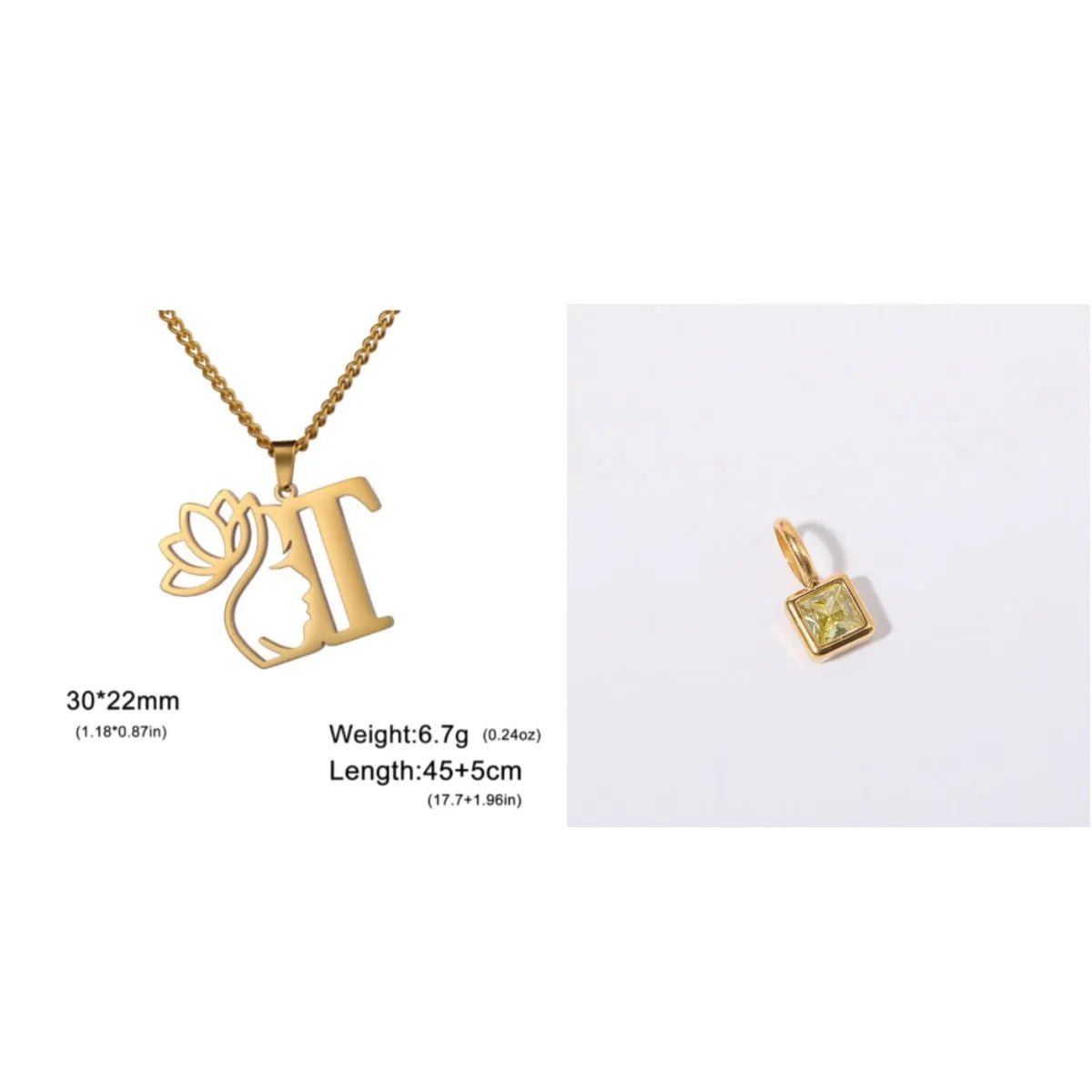 Stainless steel necklace with cross chain design and initial pendant in gold or silver finish