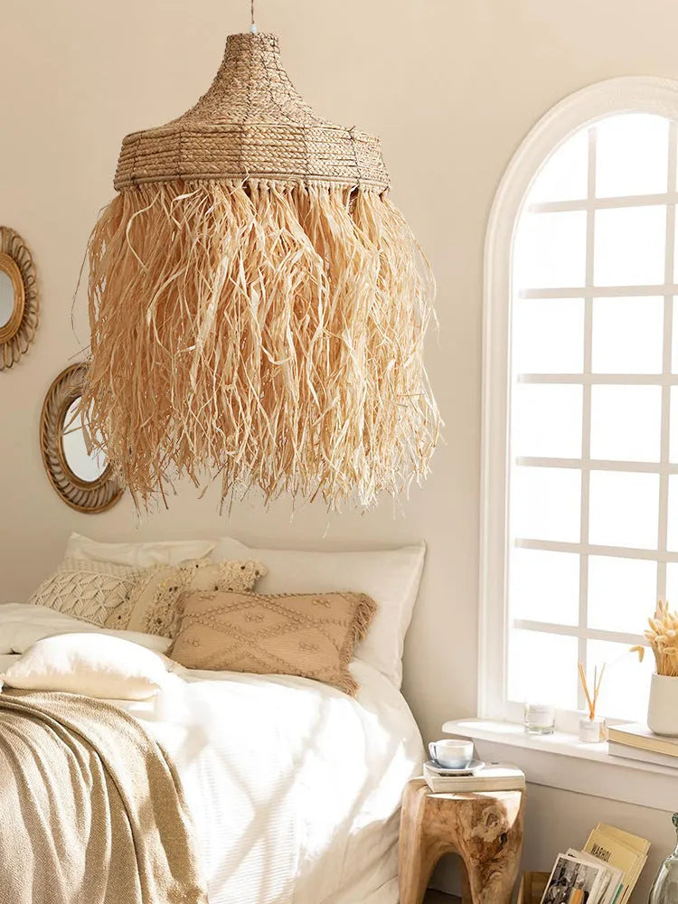 Retro Southeast Asian style restaurant chandelier with woven wild vetch and willow construction, 50cm diameter