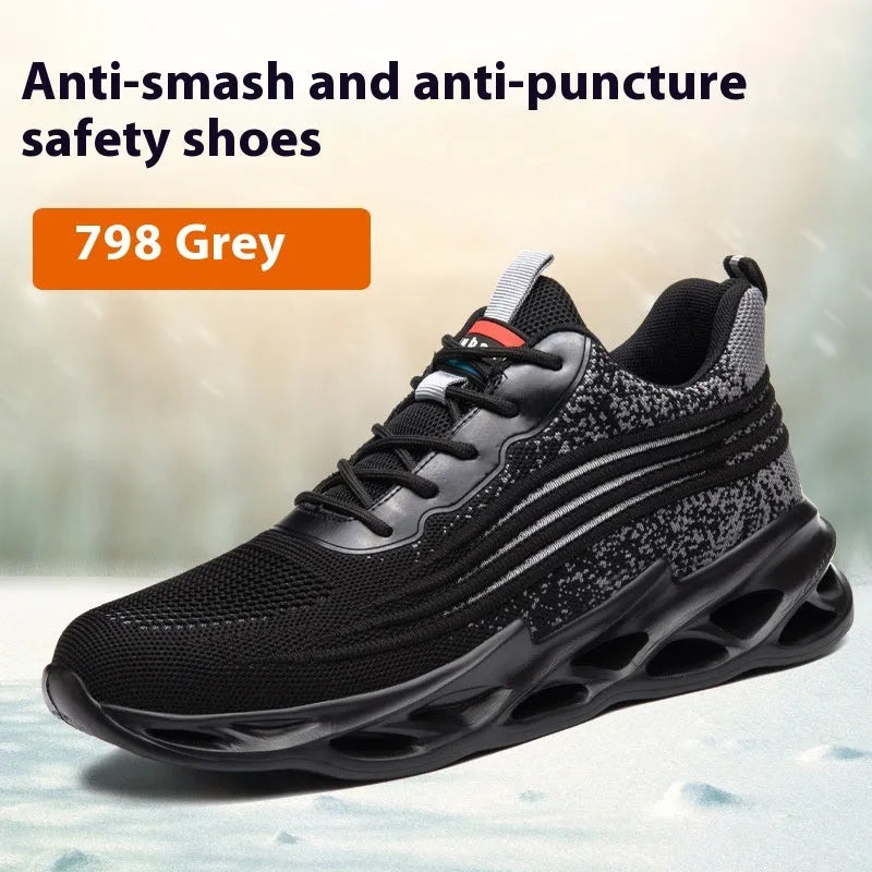 Men's lightweight labour protection shoes with leather upper and safety toe in brown colour