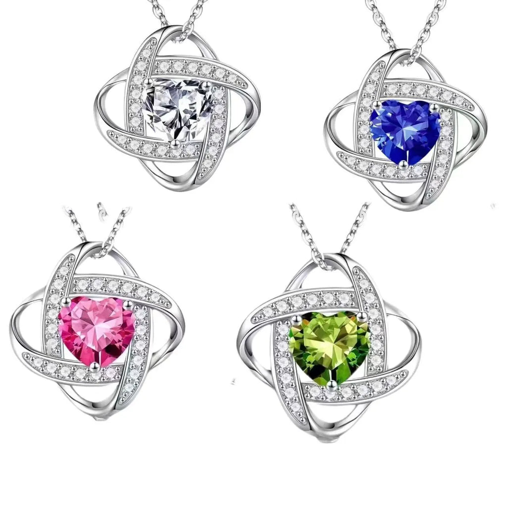 Women's copper love heart necklace with electroplated finish shown in one of five platinum colour options.