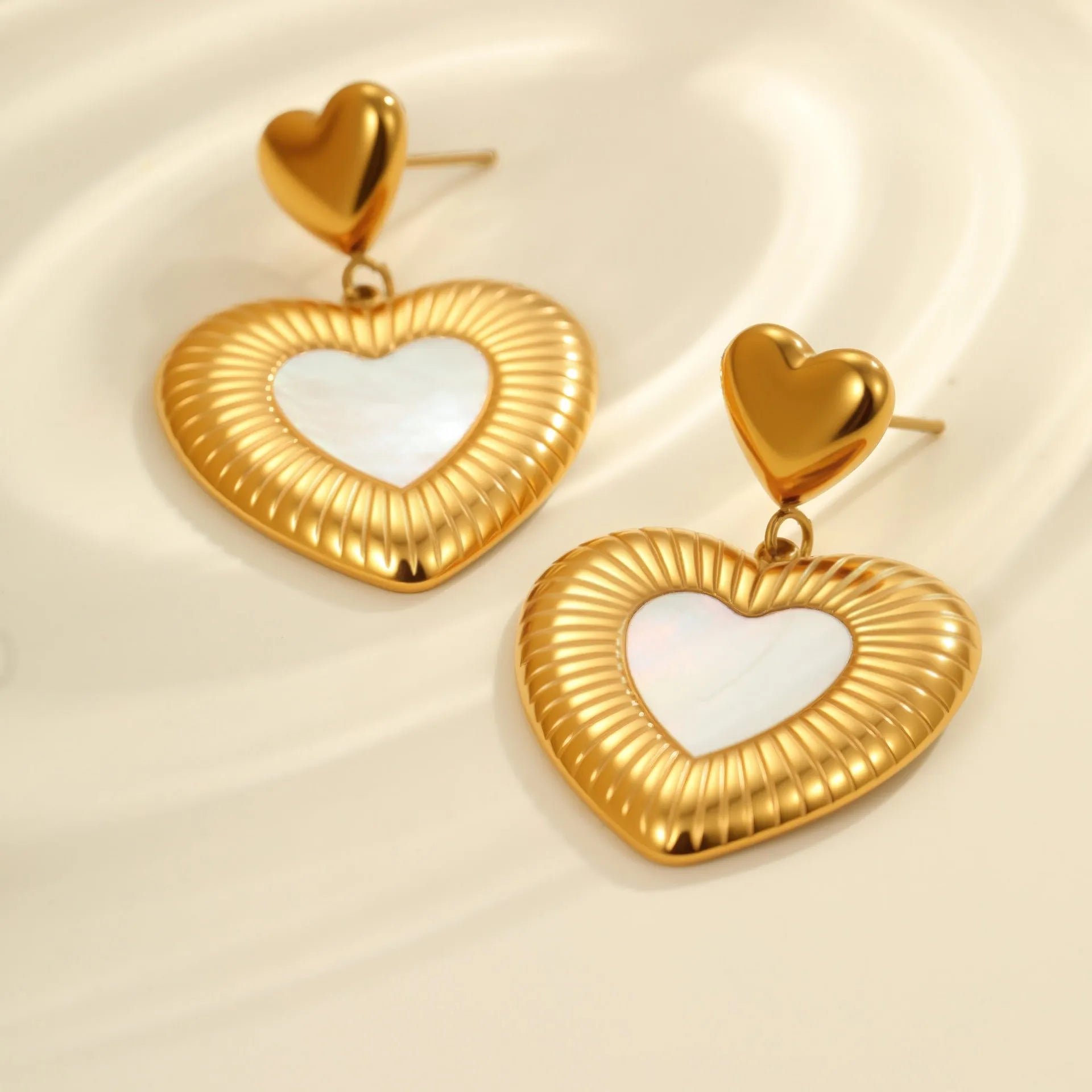 Heart-shaped gold electroplated stainless steel fritillary drop earrings for women