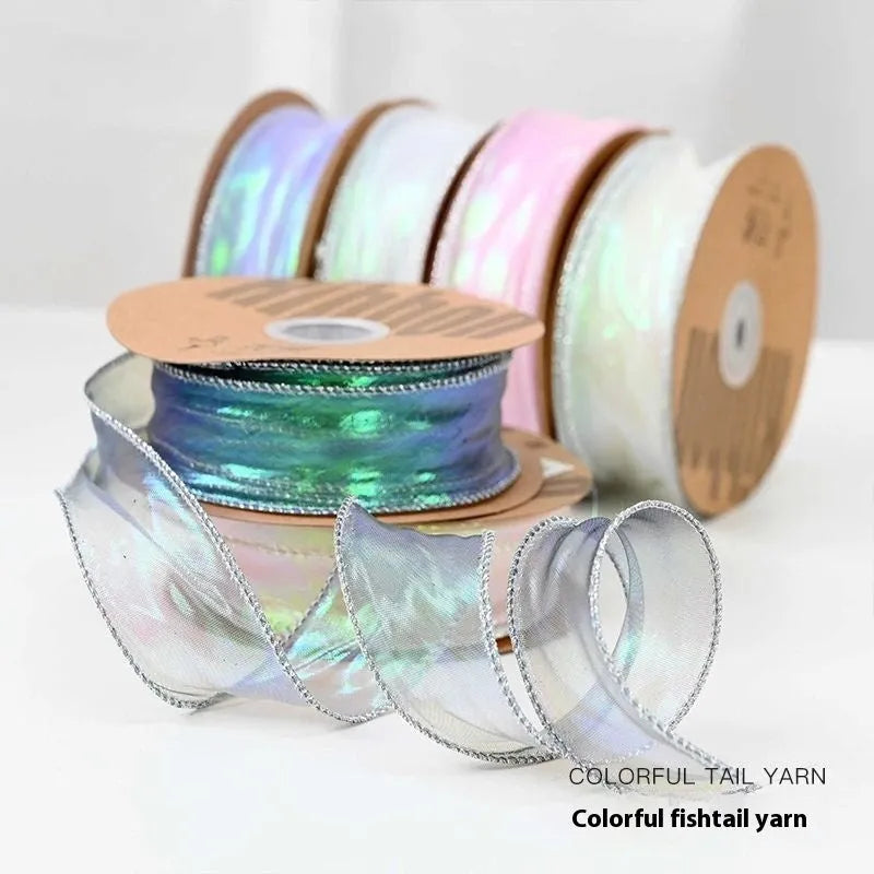 Mesh fishtail yarn floral wave ribbon roll in 4cm width for DIY crafts and bouquet decoration
