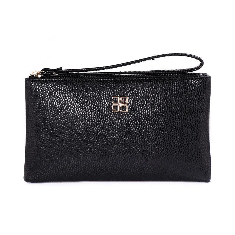 55-inch long PU leather phone wallet zipper handbag in solid colour with sewing line detailing