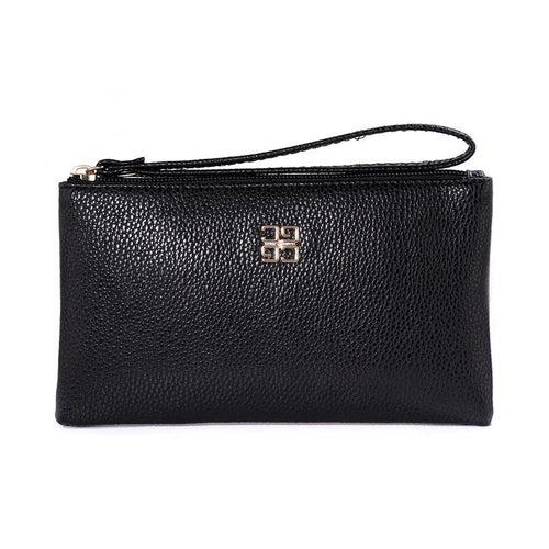 55-inch long PU leather phone wallet zipper handbag in solid colour with sewing line detailing